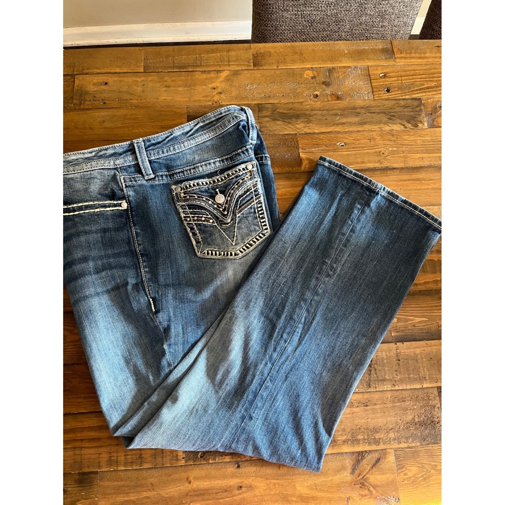 VIGOSS Slim Boot Heritage Fit Jeans Women 18 Blue Y2K Embellished Pocket Denim